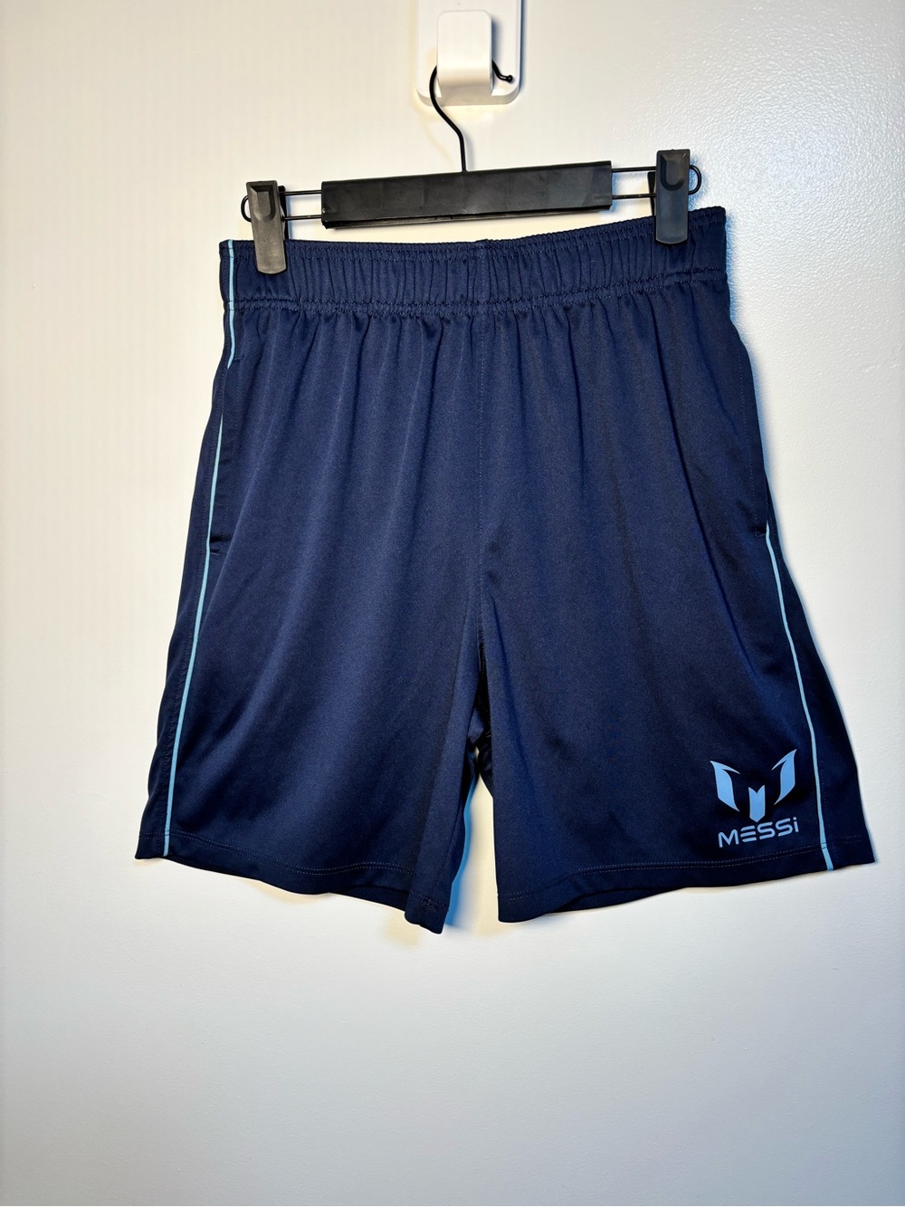 Messi Kids Navy Athletic Shorts with Light Blue Trim